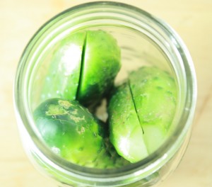 cucumber spears in canning jar