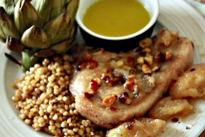 brandied pork chops with peaches