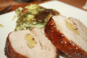brown sugar roasted pork with apple stuffing
