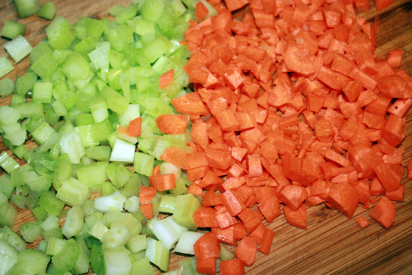 diced celery and carrots